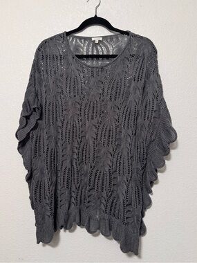 En Créme  Gray Knit Openwork Sweater Poncho - Women 0016